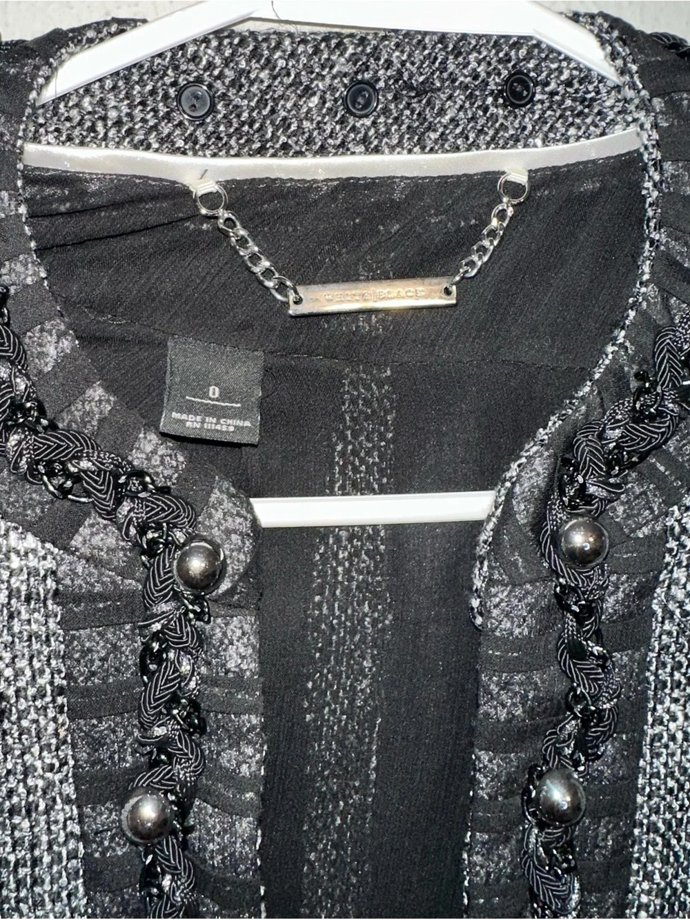 White House Black Market Black and Gray Tweed Long Blazer